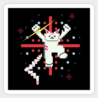 Cat Lightning Retro Gaming Snow Furr Pink Stripes Sticker